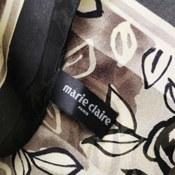 MARIE CLAIRE 100% Silk Square Scarf Floral Taupe - Picture 8 of 12